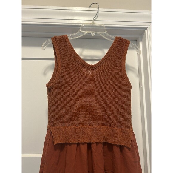 Women Rust Orange Knit Tank Woven Cotton Skirt Tier Ruffle Maxi Dress Size Large - Picture 5 of 6